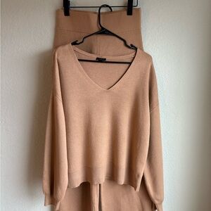 Ann Taylor Knit Wide Leg Pants and V Neck Sweater Set